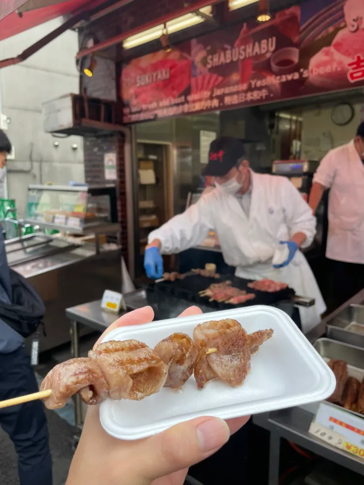 Wagyu skewer from Yoshizawa Shoten in Tsukiji, Tokyo