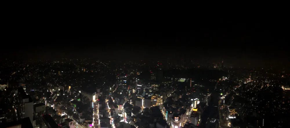 Panoramic view from the top of Shibuya Scramble Crossing in Shibuya, Tokyo