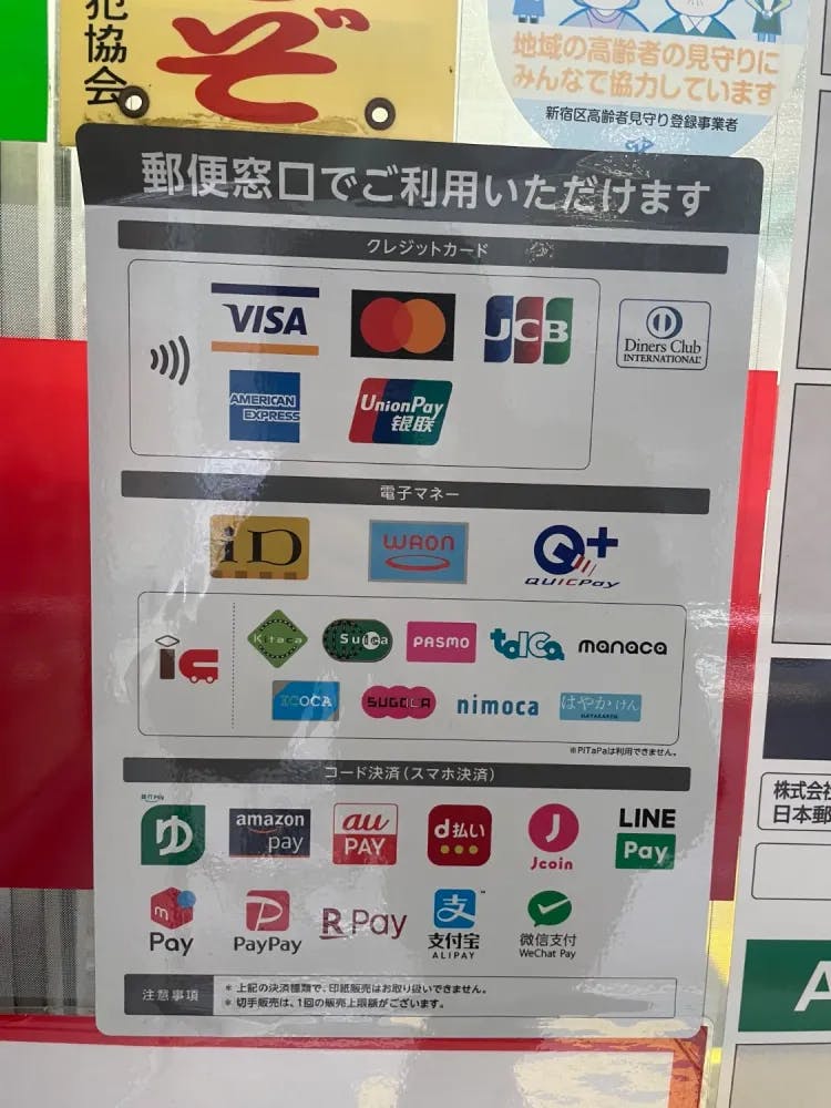 A payment methods sticker in a shop