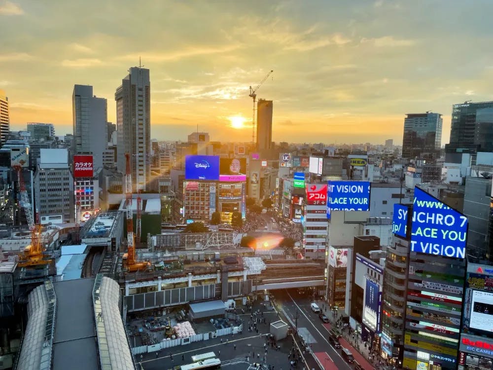 Sunset view over Shibuya, Tokyo