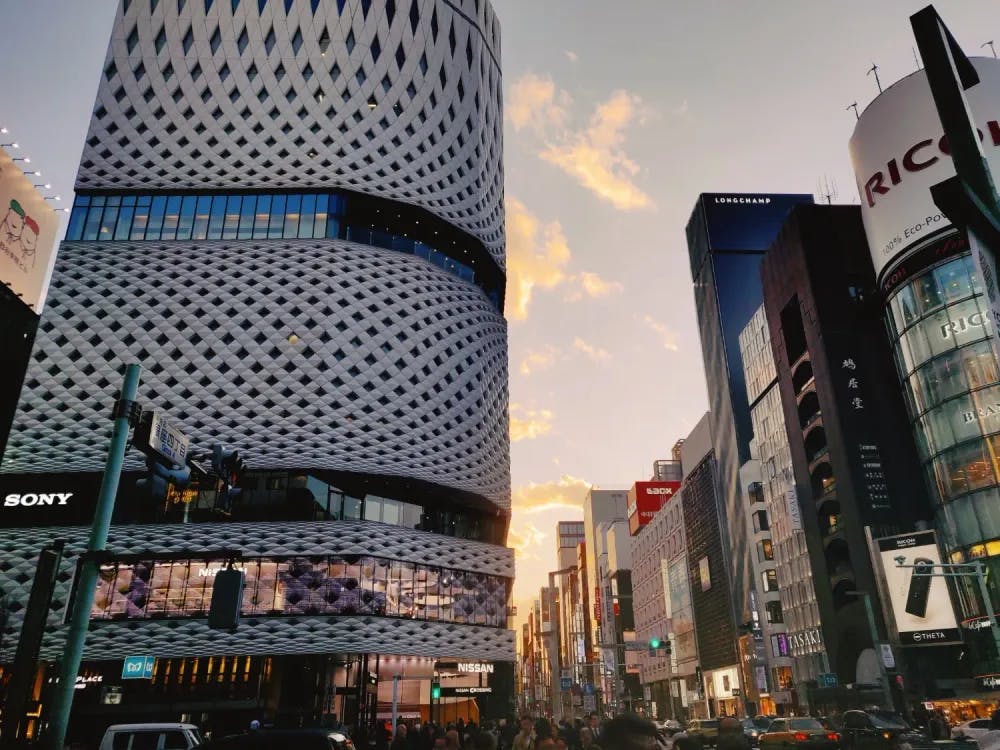 Evening view of Tokyu Plaza Ginza in Ginza, Tokyo