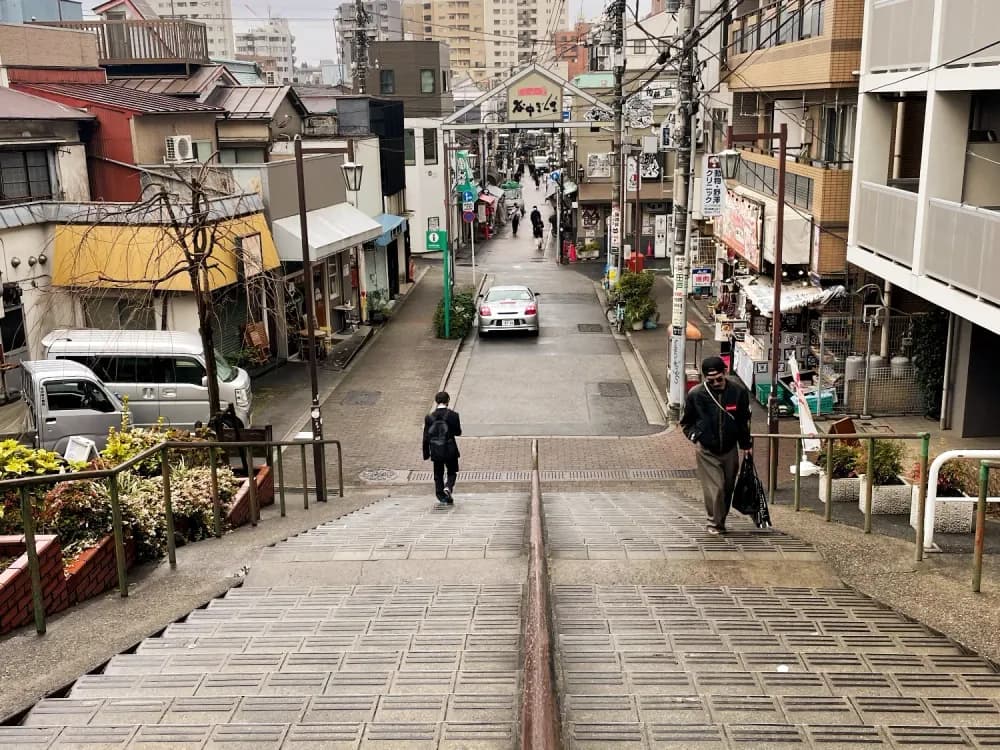 Staircase leading down to Yanaka Ginza in Yanaka, Tokyo