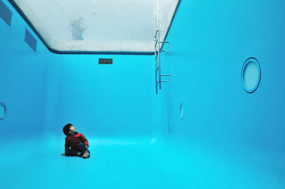 Swimming pool exhibit at 21st Century Museum in Kanazawa, Ishikawa Prefecture