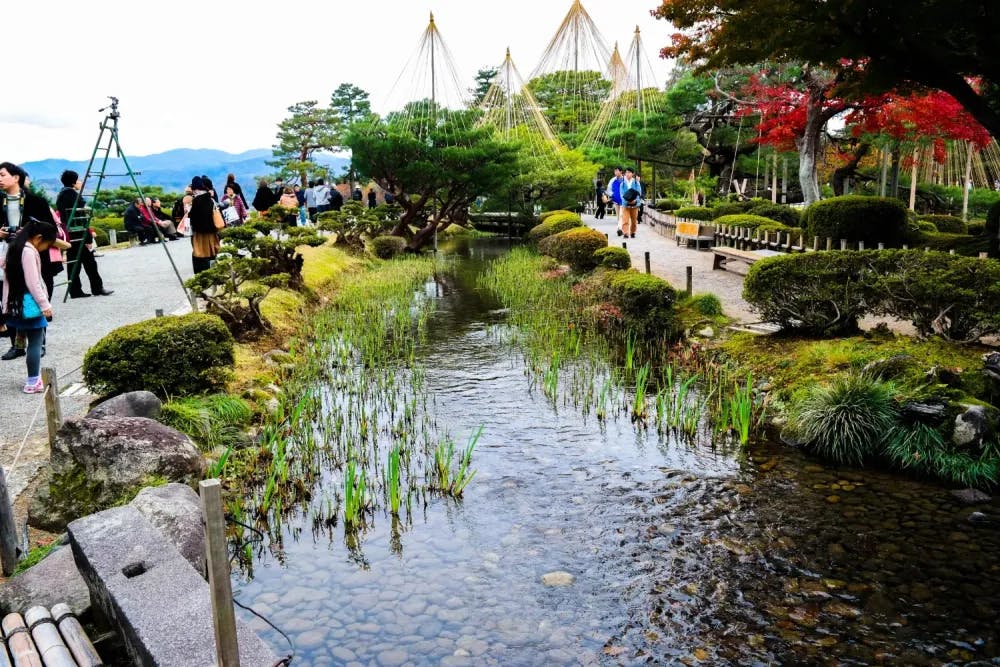 Water streams in Kenrokuen Garden in Kanazawa, Ishikawa Prefecture