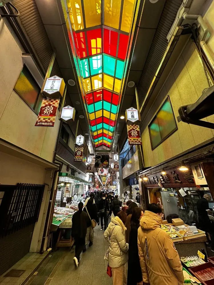 Shops lining Nishiki Market in Kyoto, Kyoto Prefecture