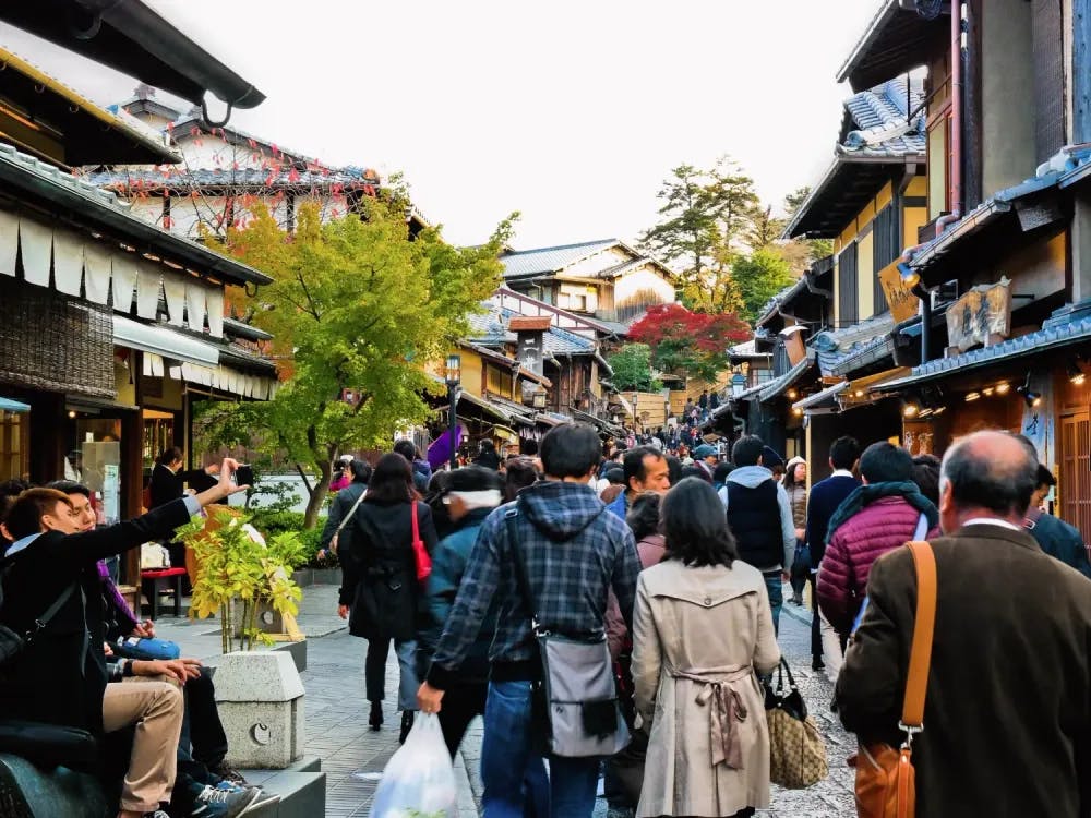 People flocking the streets of Higashiyama in Kyoto, Kyoto Prefecture