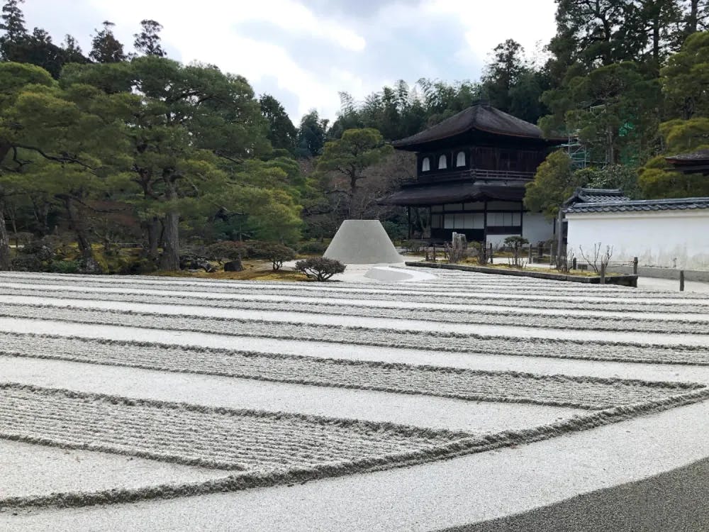 The Kogetsudai zen rock garden at the Silver Pavilion in Kyoto, Kyoto Prefecture