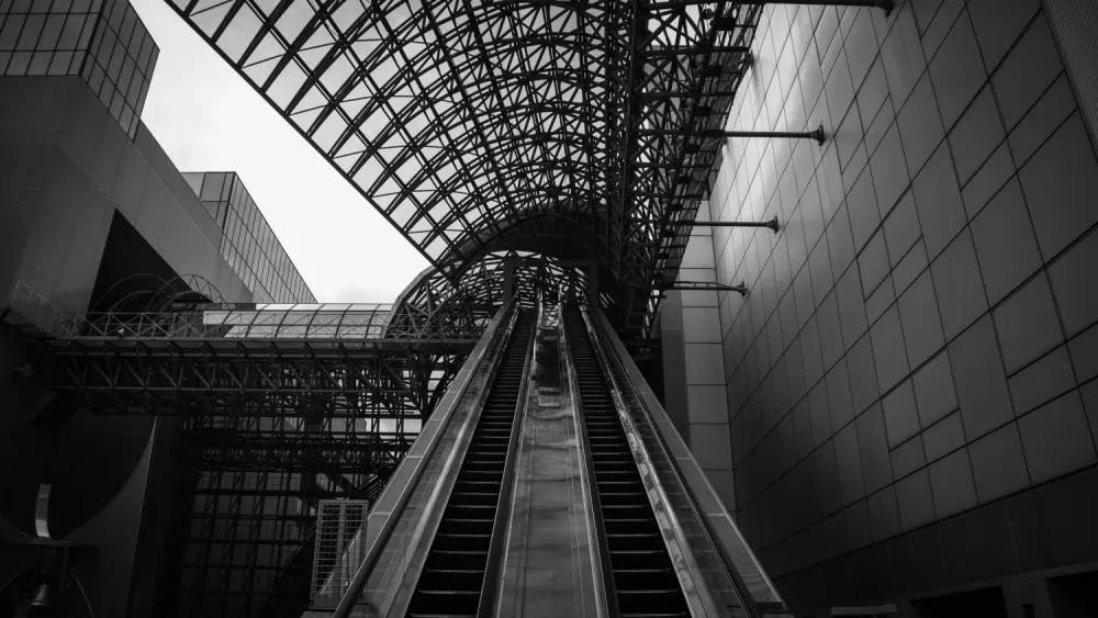 Escalator to the skyway at Kyoto Station in Kyoto, Kyoto Prefecture
