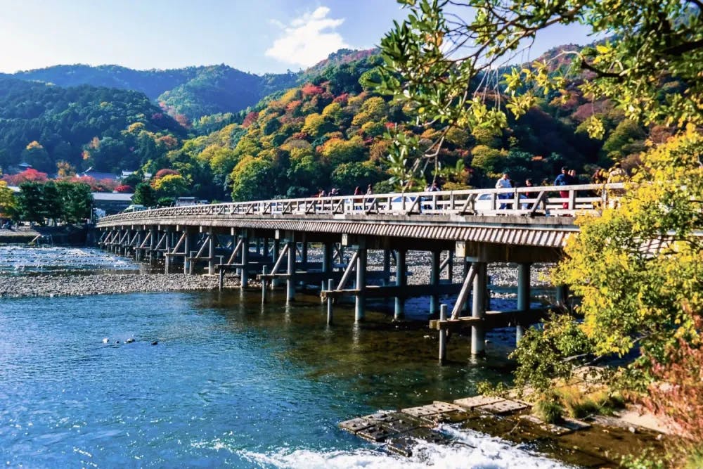 Panoramic view of Togetsukyo bridge in Arashiyama, Kyoto Prefecture