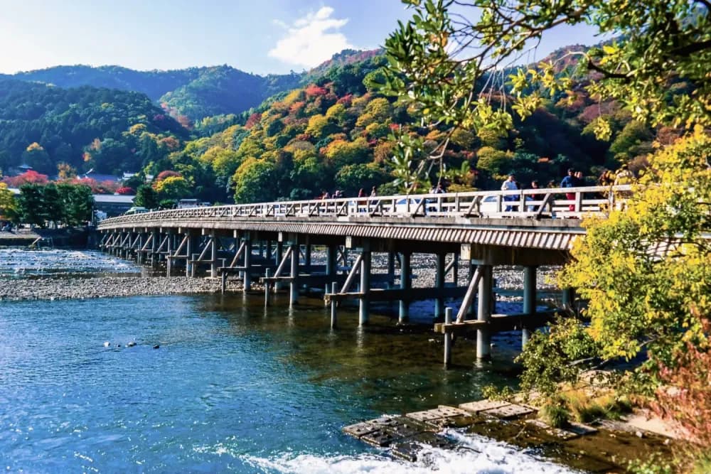 Panoramic view of Togetsukyo bridge in Arashiyama, Kyoto Prefecture