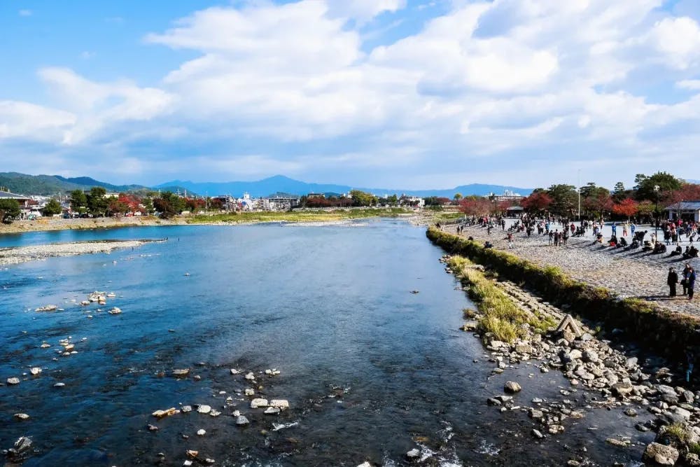 Riverside view of Nakanoshima in Arashiyama, Kyoto Prefecture