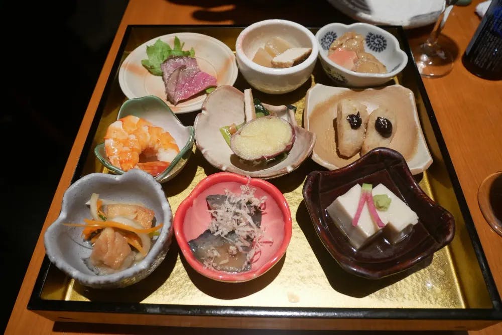Obanzai small dishes on a tray