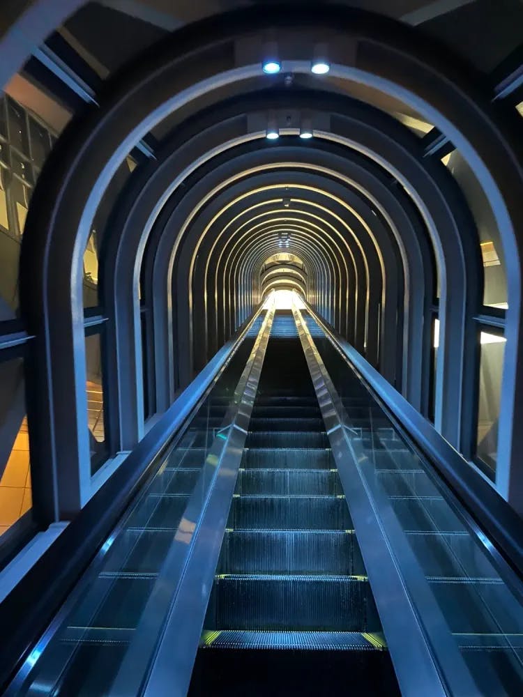 Photo of a long escalator in Umeda Sky Building in Osaka, Osaka Prefecture