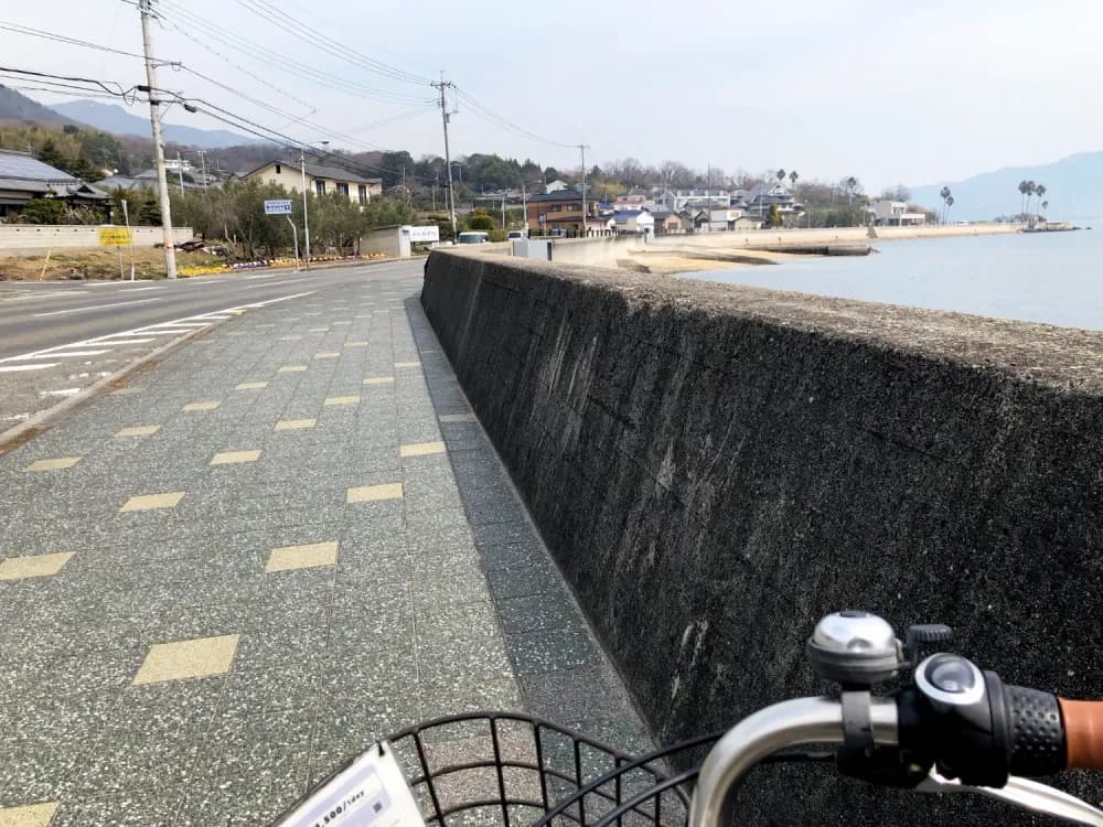 View from atop a bike next to the coast