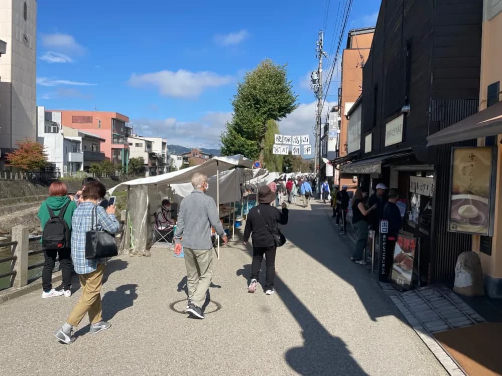 People walking down the Morning Market in Takayama, Gifu Prefecture